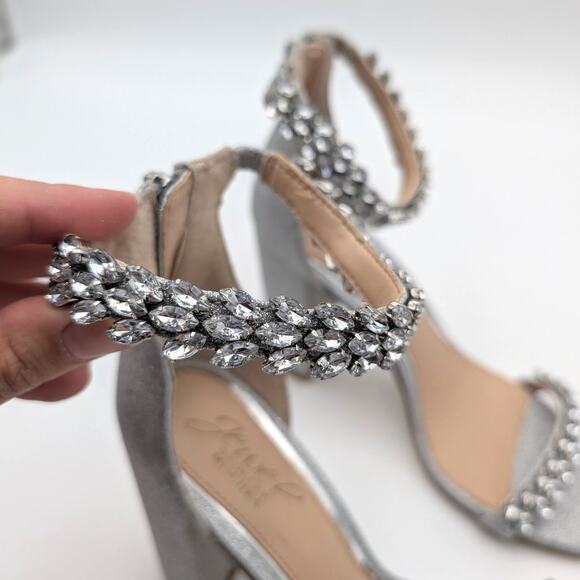 Jewel Badgley Mischka Mayra Block Heel Sandals Women's Silver Size US8 EU38.5 - Picture 9 of 9